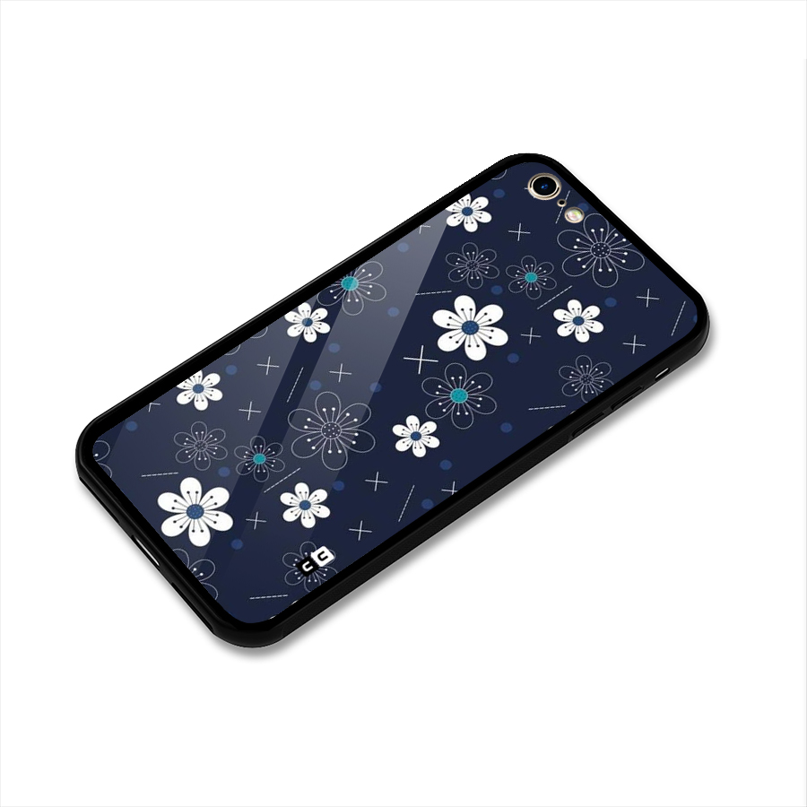 White Floral Shapes Glass Back Case for iPhone 6 6S