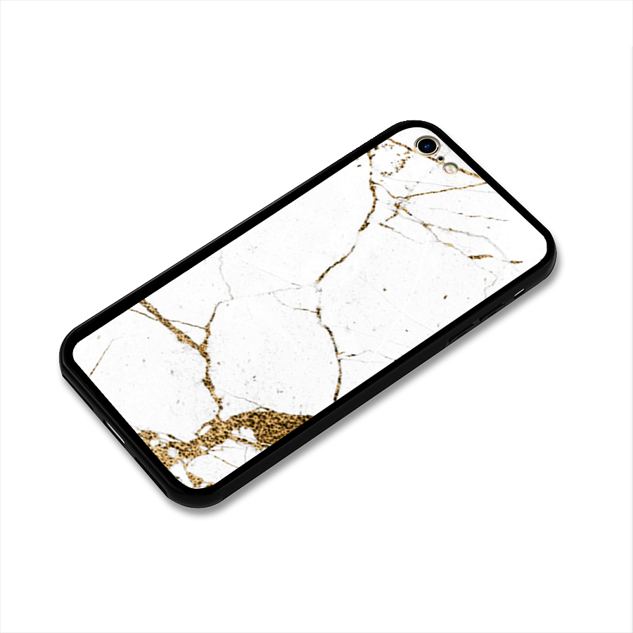 White and Gold Design Glass Back Case for iPhone 6 6S