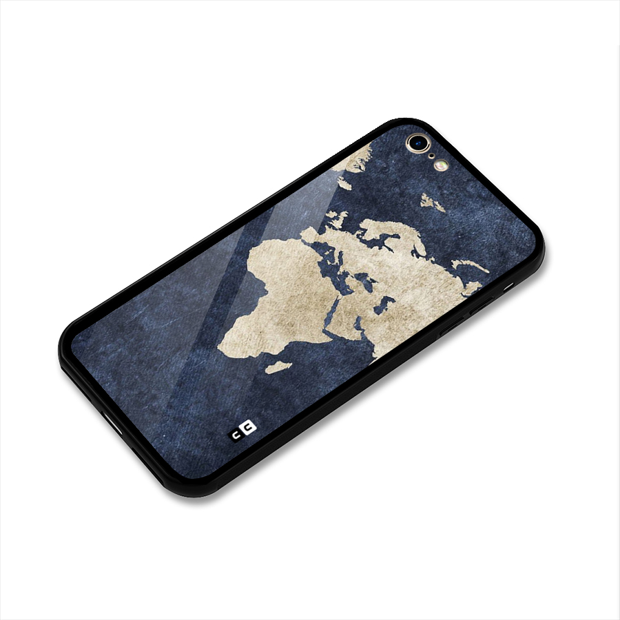 World Map Blue Gold Glass Back Case for iPhone 6 6S