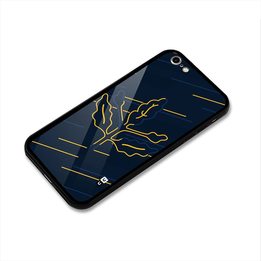 Yellow Leaf Line Glass Back Case for iPhone 6 6S