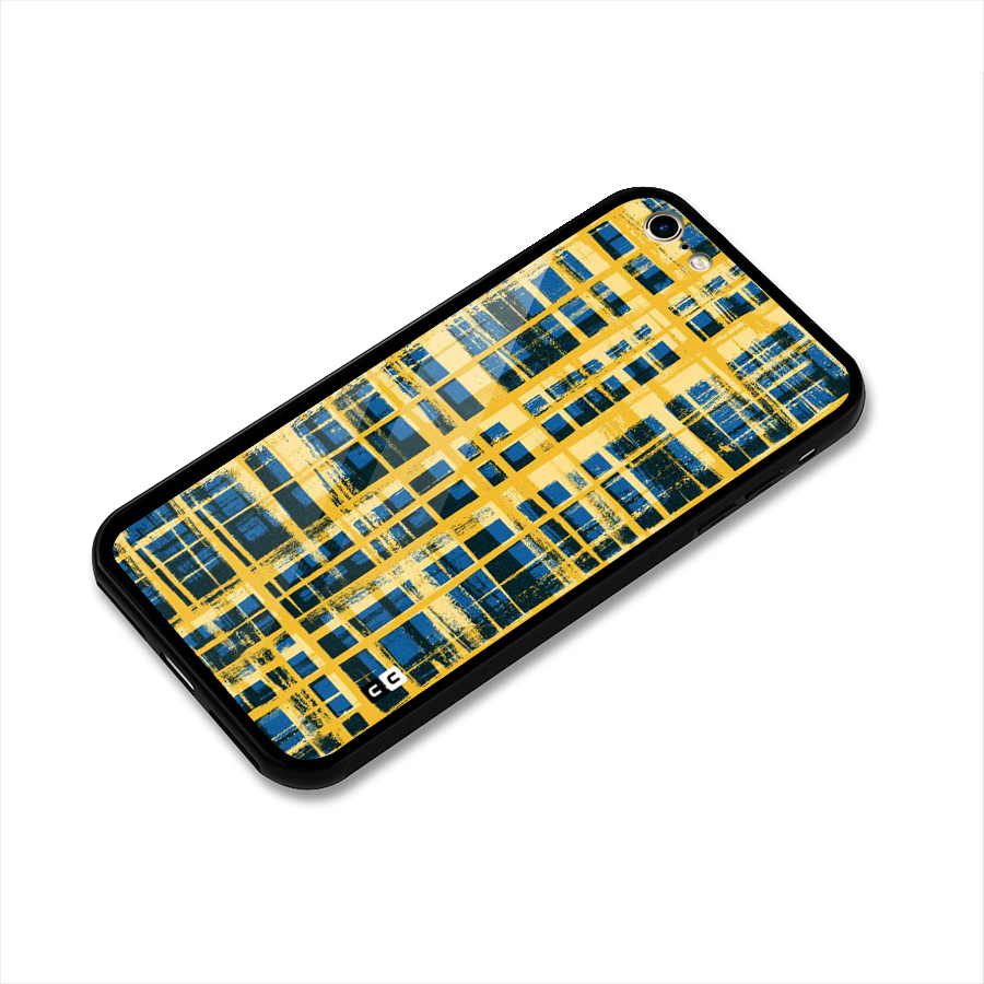 Yellow Rugged Check Design Glass Back Case for iPhone 6 6S