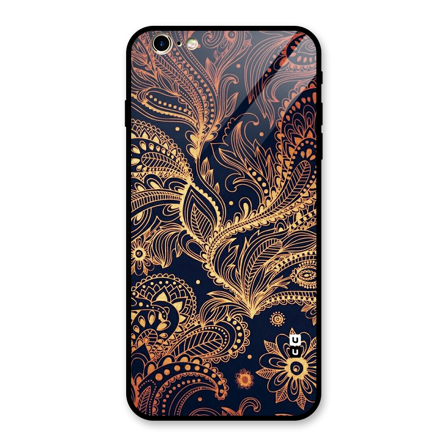 Classy Golden Leafy Design Glass Back Case for iPhone 6 Plus 6S Plus