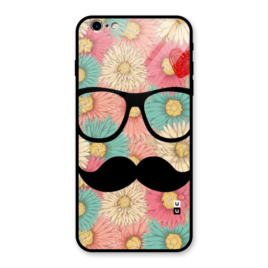 Floral Moustache Glass Back Case for iPhone 6 Plus 6S Plus