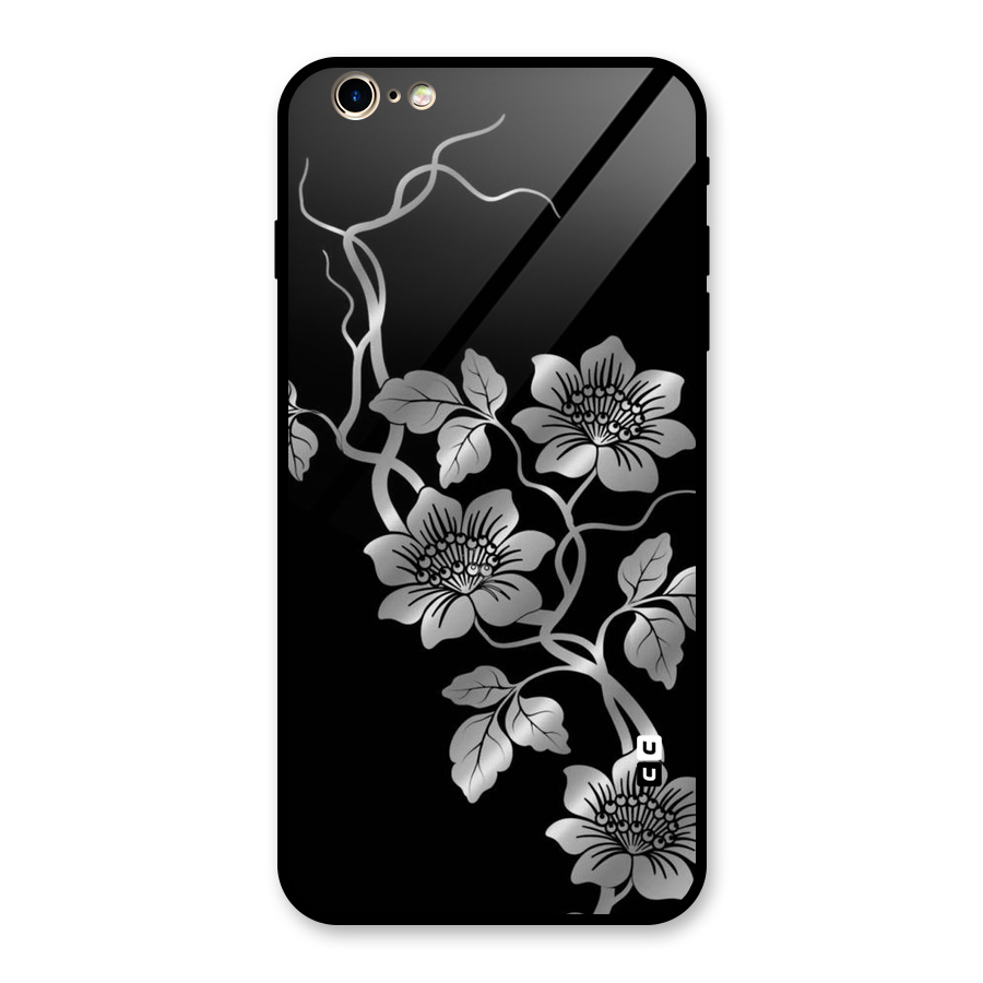 Silver Grey Flowers Glass Back Case for iPhone 6 Plus 6S Plus