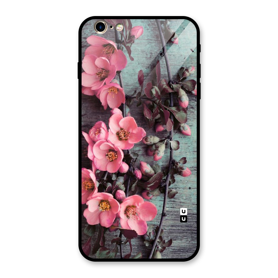 Wooden Floral Pink Glass Back Case for iPhone 6 Plus 6S Plus
