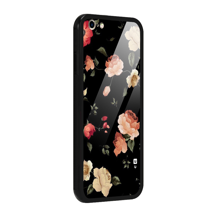 Black Artistic Floral Glass Back Case for iPhone 6 Plus 6S Plus