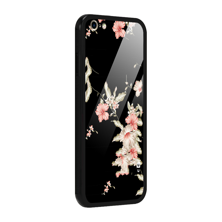 Black Floral Glass Back Case for iPhone 6 Plus 6S Plus