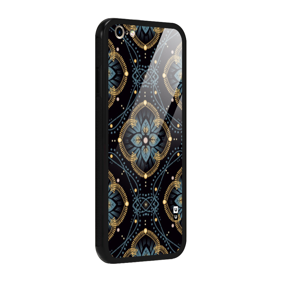 Blue With Black Flower Glass Back Case for iPhone 6 Plus 6S Plus