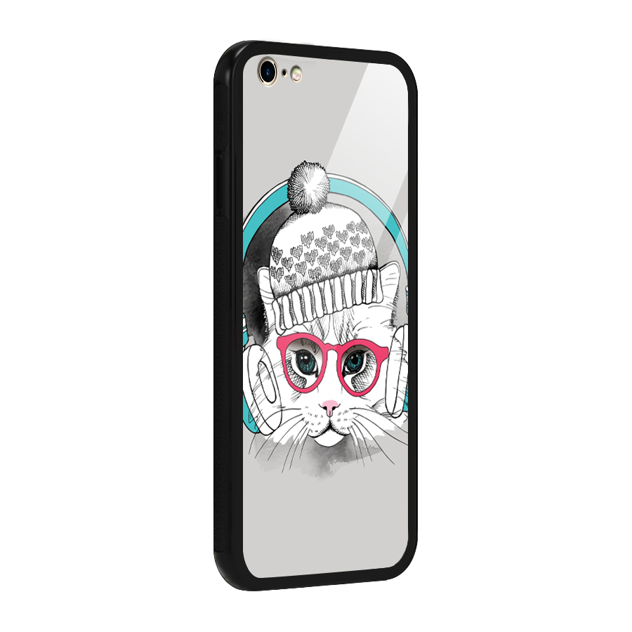 Cat Headphones Glass Back Case for iPhone 6 Plus 6S Plus