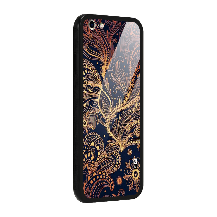 Classy Golden Leafy Design Glass Back Case for iPhone 6 Plus 6S Plus