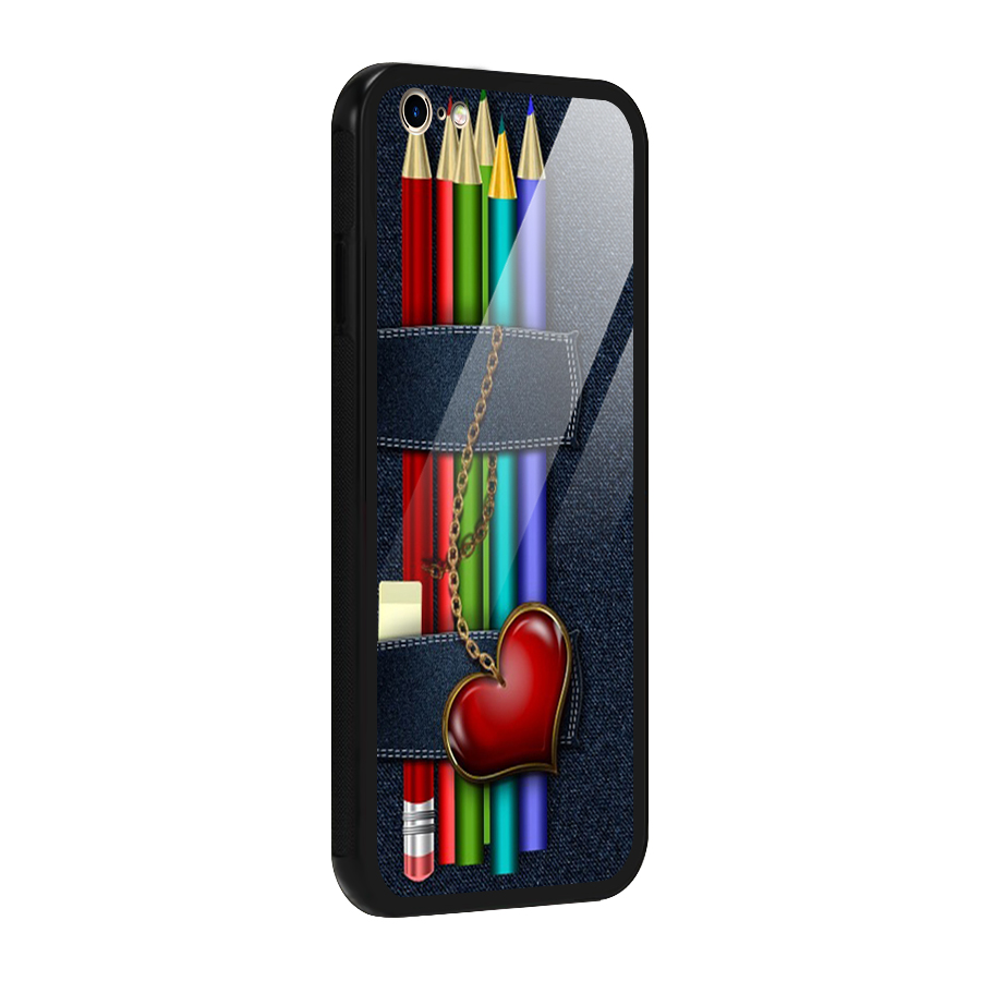Denim Colorful Pencils Glass Back Case for iPhone 6 Plus 6S Plus
