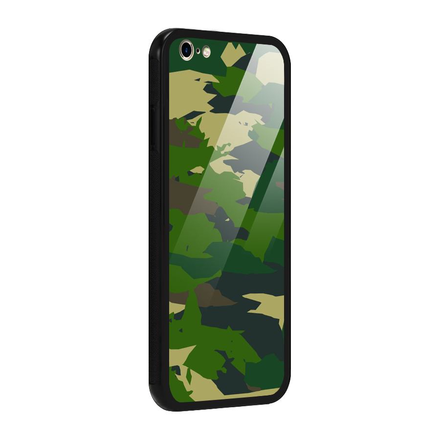 Green Camouflage Army Glass Back Case for iPhone 6 Plus 6S Plus