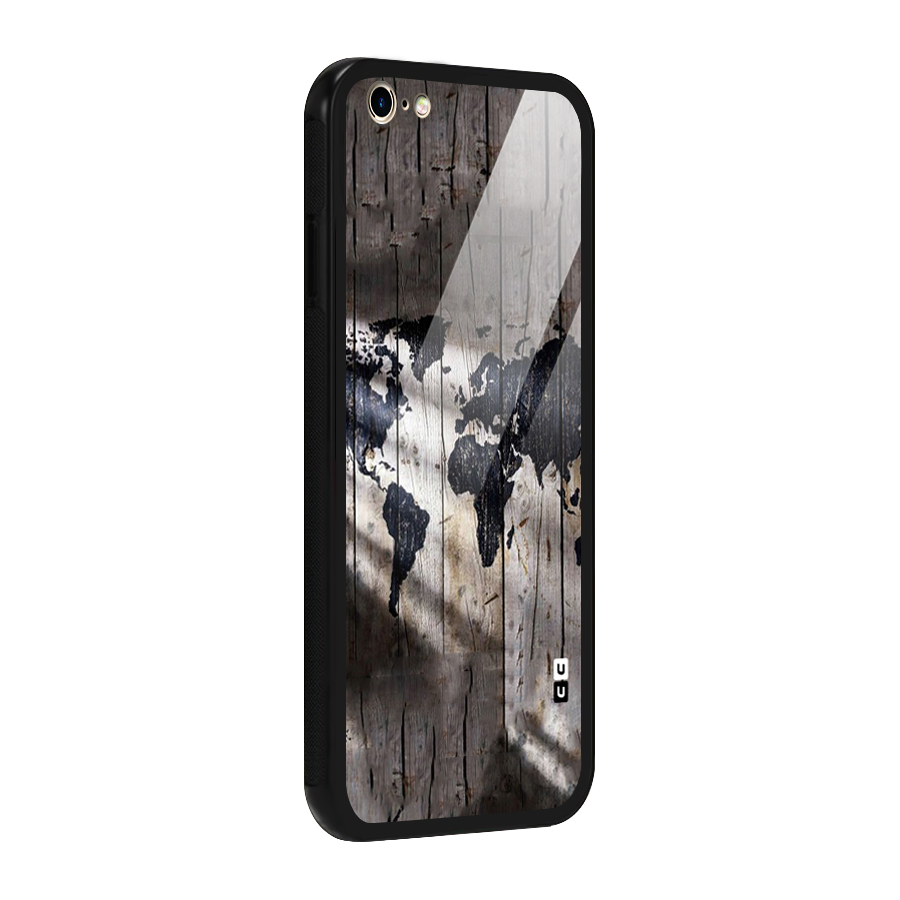World Map Wood Design Glass Back Case for iPhone 6 Plus 6S Plus