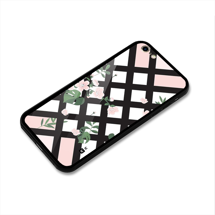 Check Floral Stripes Glass Back Case for iPhone 6 Plus 6S Plus