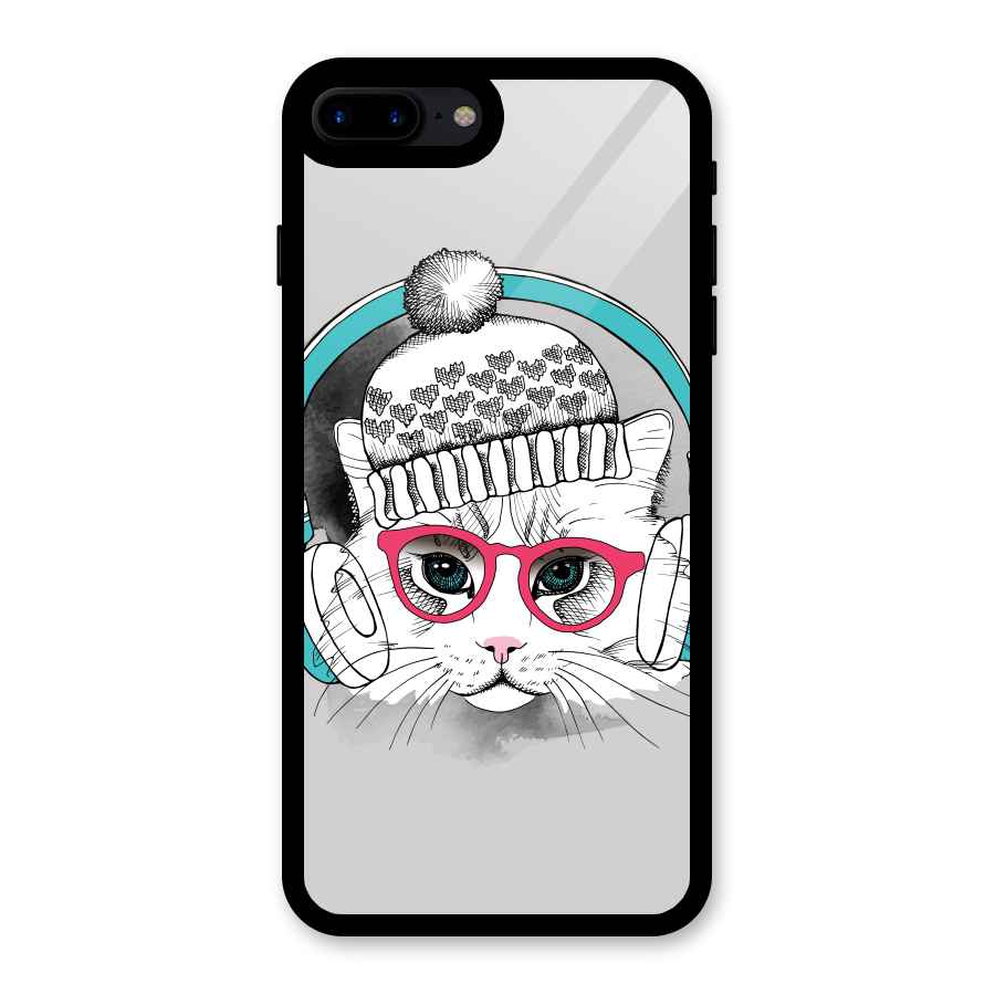 Cat Headphones Glass Back Case for iPhone 7 Plus