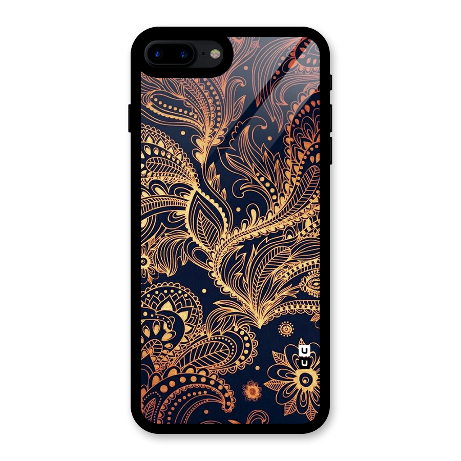 Classy Golden Leafy Design Glass Back Case for iPhone 7 Plus