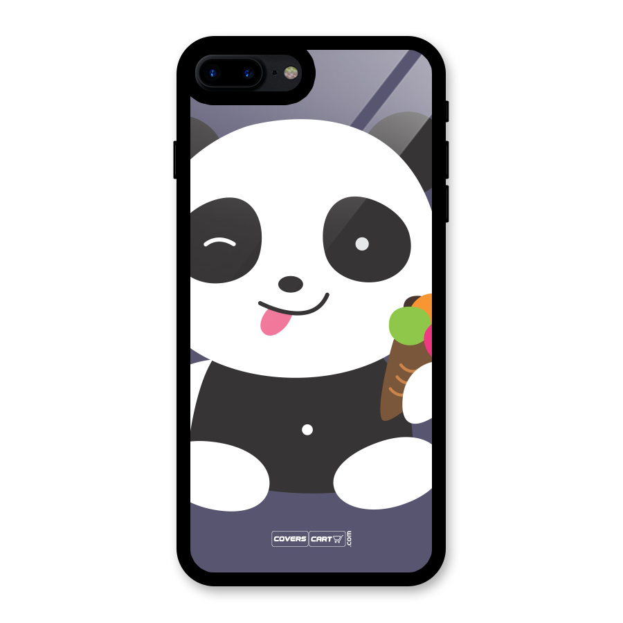 Cute Panda Blue Glass Back Case for iPhone 7 Plus