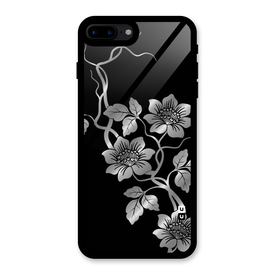 Silver Grey Flowers Glass Back Case for iPhone 7 Plus