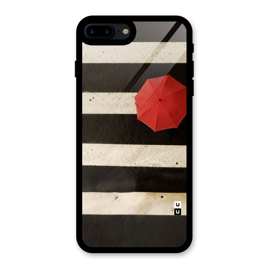 Single Red Umbrella Stripes Glass Back Case for iPhone 7 Plus