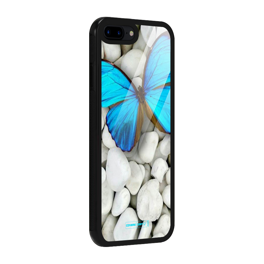 Blue Butterfly Glass Back Case for iPhone 7 Plus