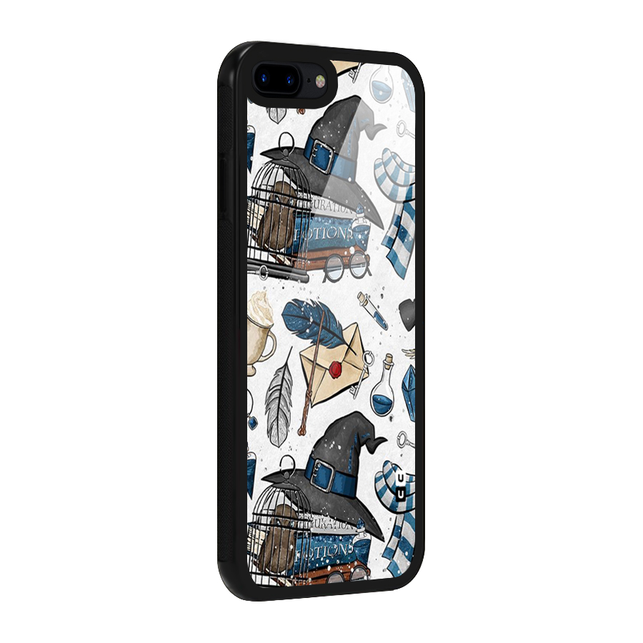 Blue Feather Hat Design Glass Back Case for iPhone 7 Plus