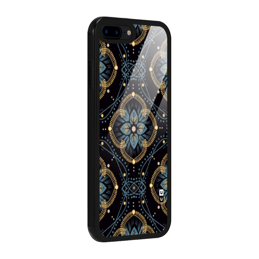 Blue With Black Flower Glass Back Case for iPhone 7 Plus