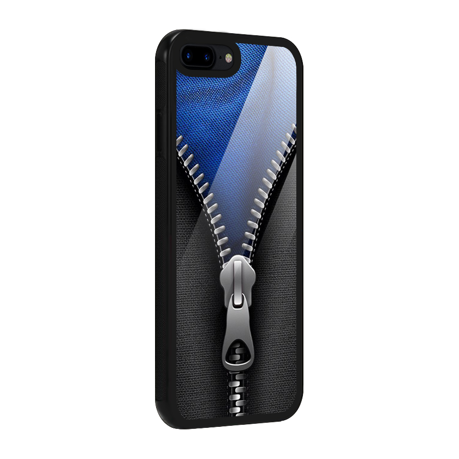 Blue Zipper Glass Back Case for iPhone 7 Plus