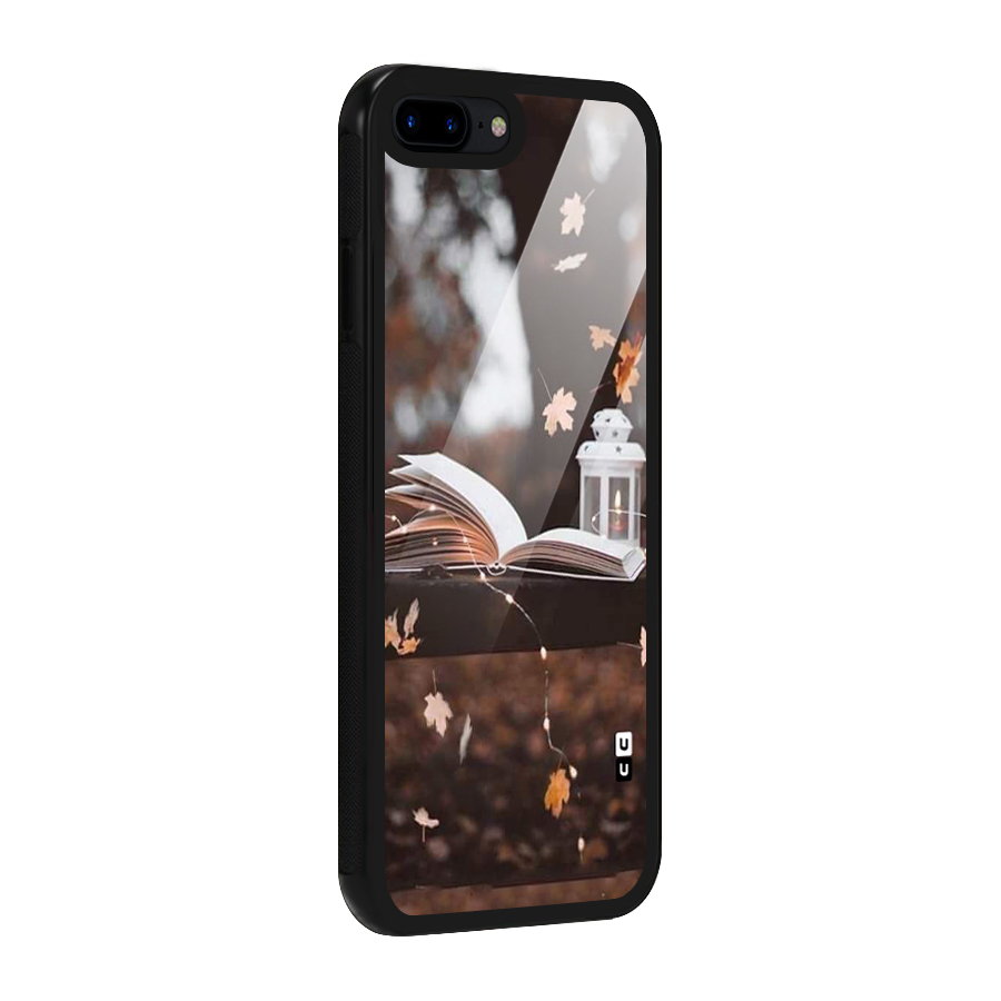 Book and Fall Leaves Glass Back Case for iPhone 7 Plus