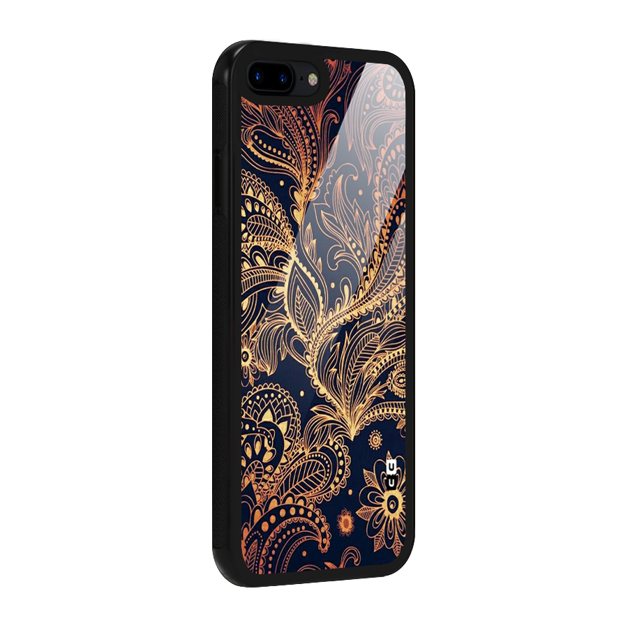 Classy Golden Leafy Design Glass Back Case for iPhone 7 Plus