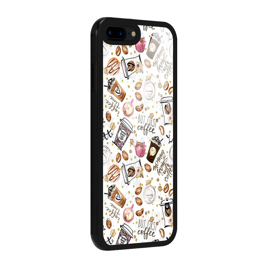 Coffee Pattern Glass Back Case for iPhone 7 Plus