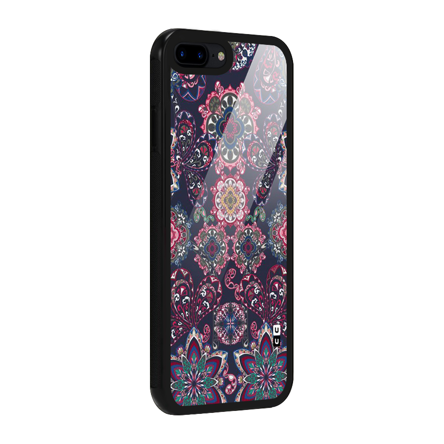 Navy Blue Bloom Pattern Glass Back Case for iPhone 7 Plus