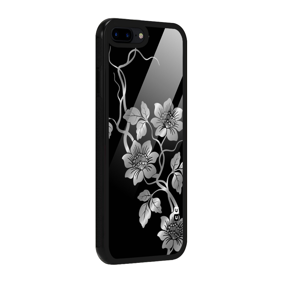Silver Grey Flowers Glass Back Case for iPhone 7 Plus