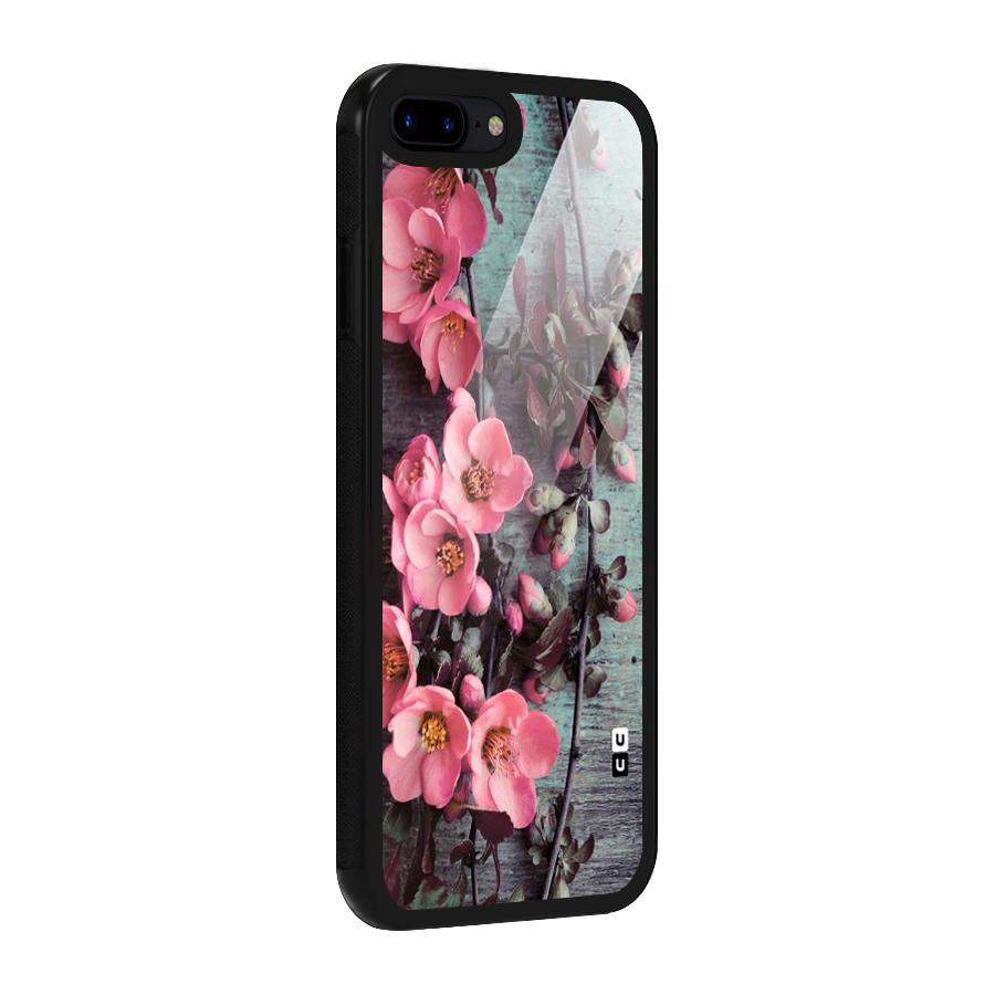 Wooden Floral Pink Glass Back Case for iPhone 7 Plus