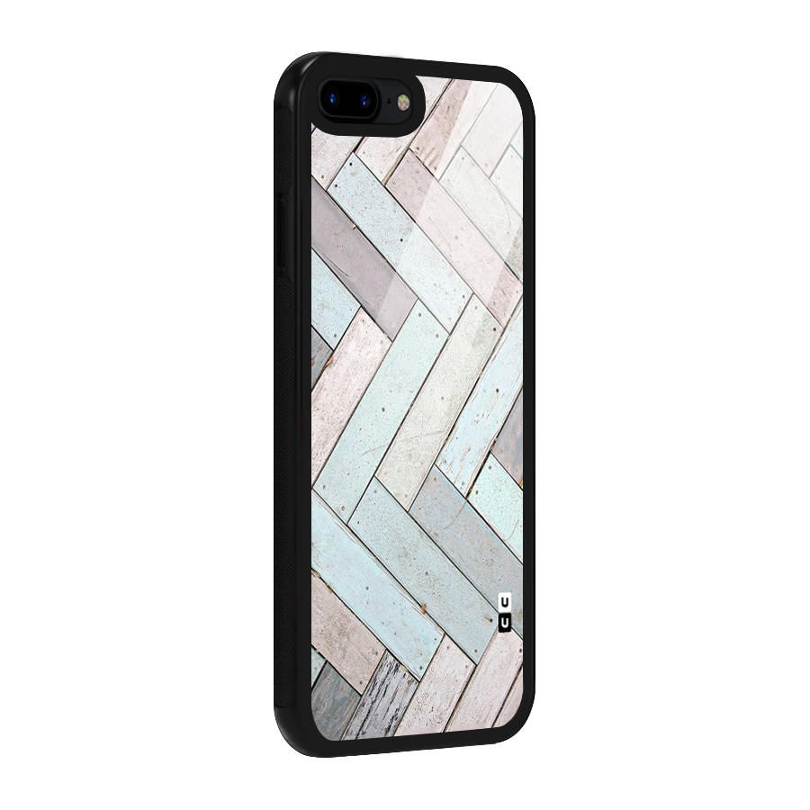 Wooden ZigZag Design Glass Back Case for iPhone 7 Plus