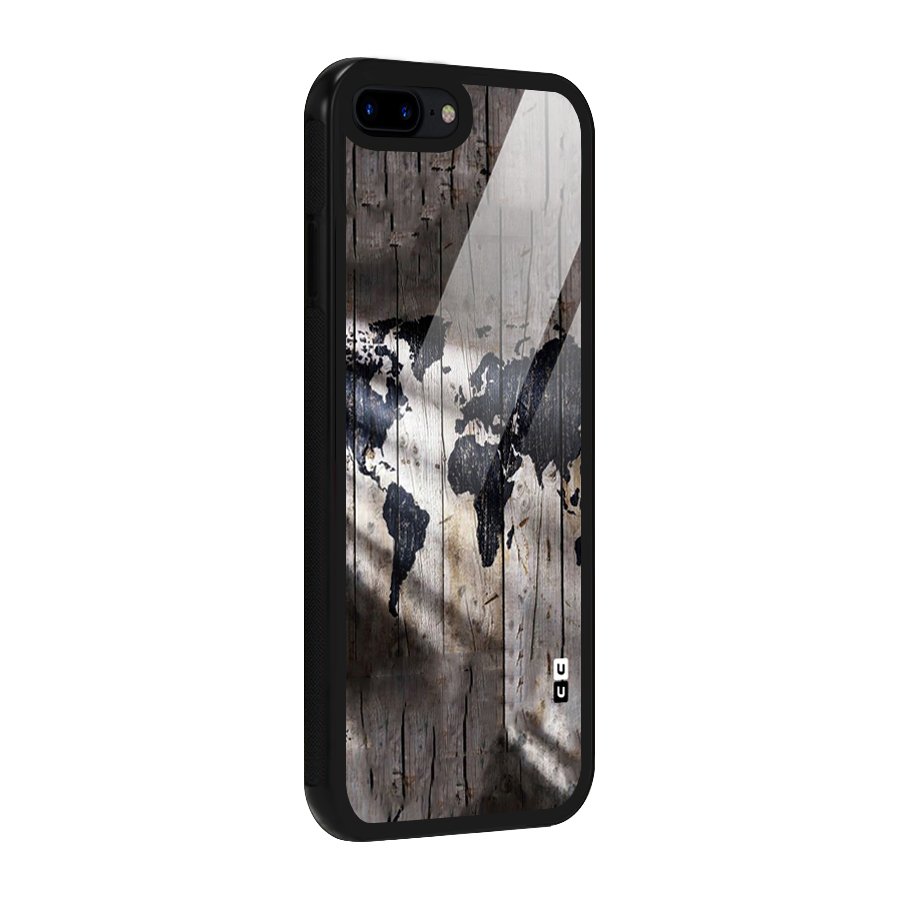 World Map Wood Design Glass Back Case for iPhone 7 Plus
