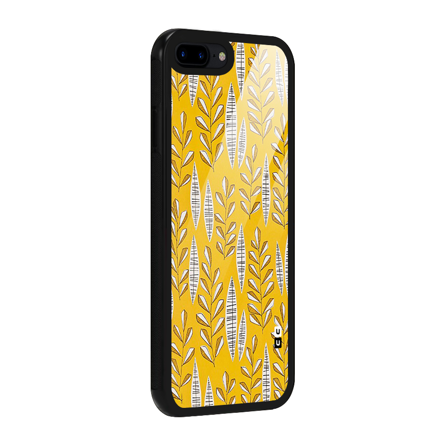 Yellow Leaf Pattern Glass Back Case for iPhone 7 Plus