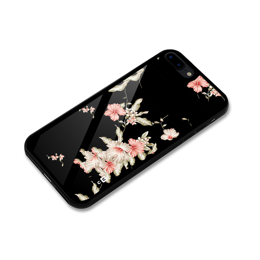 Black Floral Glass Back Case for iPhone 7 Plus