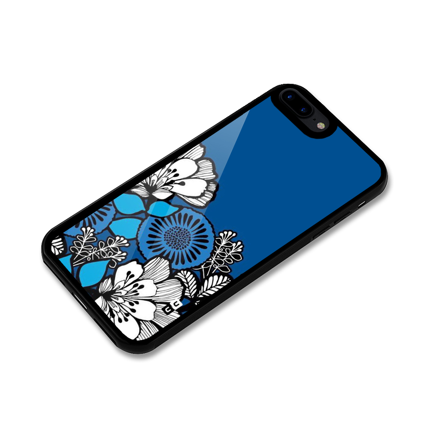 Blue White Flowers Glass Back Case for iPhone 7 Plus