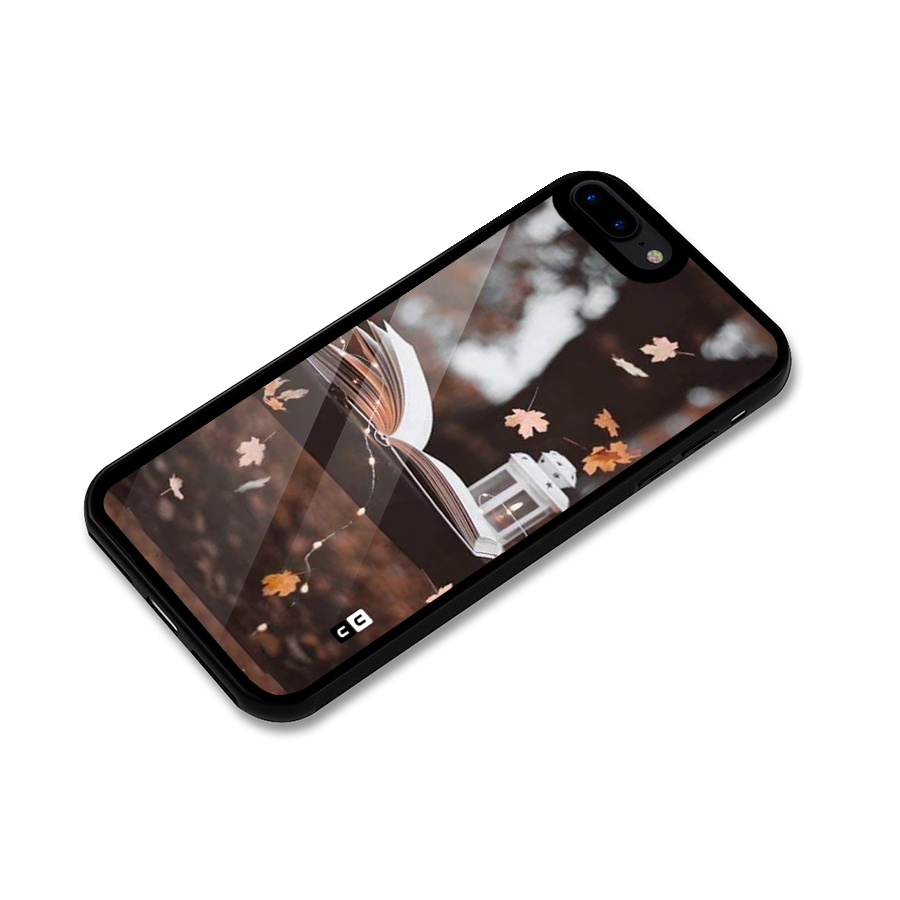 Book and Fall Leaves Glass Back Case for iPhone 7 Plus