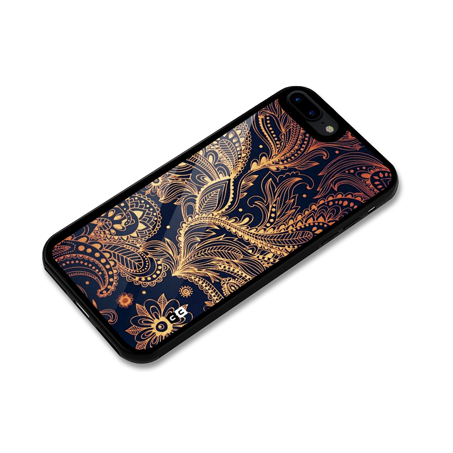 Classy Golden Leafy Design Glass Back Case for iPhone 7 Plus