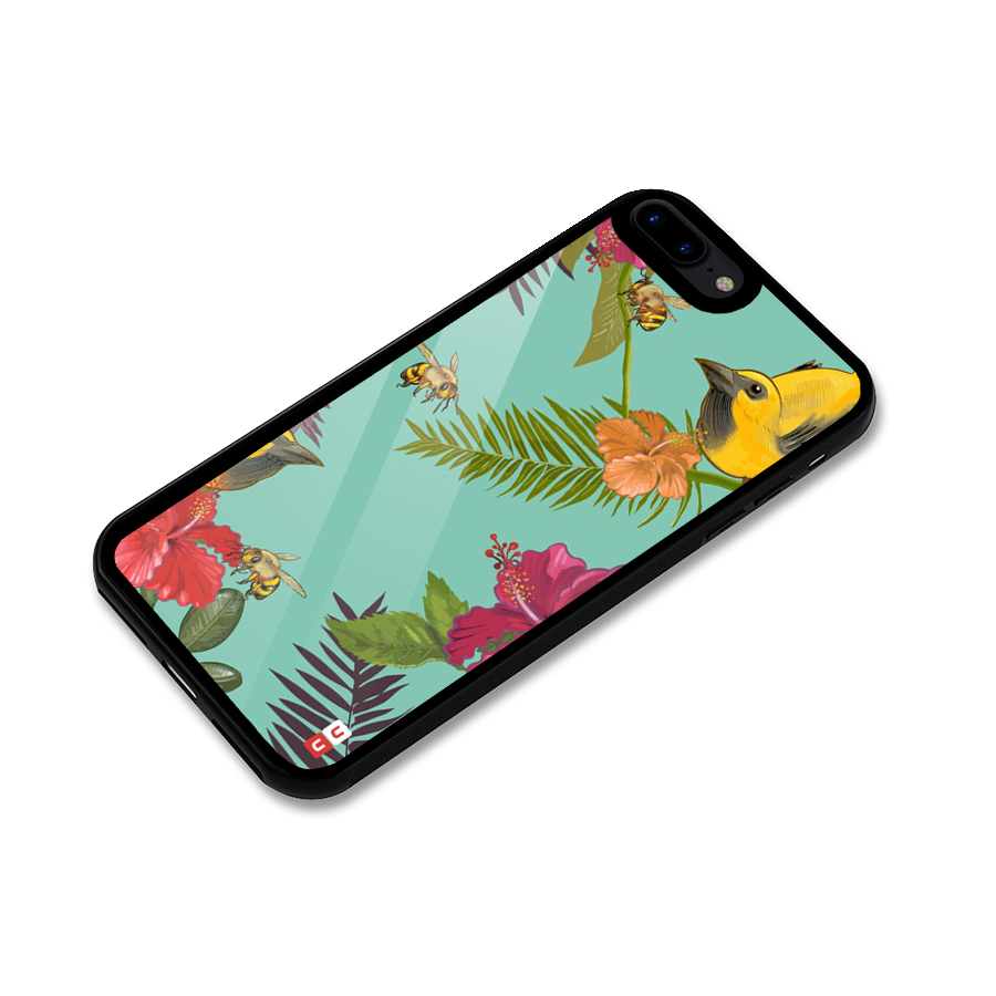 Flower Bird and Bee Glass Back Case for iPhone 7 Plus