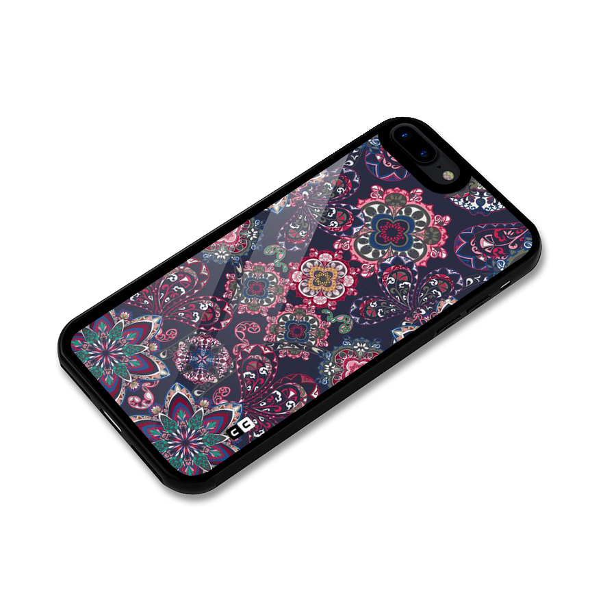 Navy Blue Bloom Pattern Glass Back Case for iPhone 7 Plus