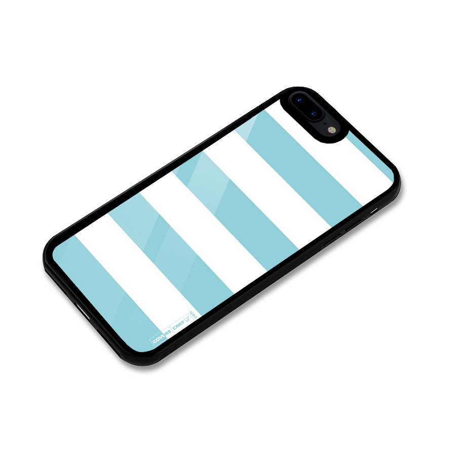 Pastel Blue White Stripes Glass Back Case for iPhone 7 Plus