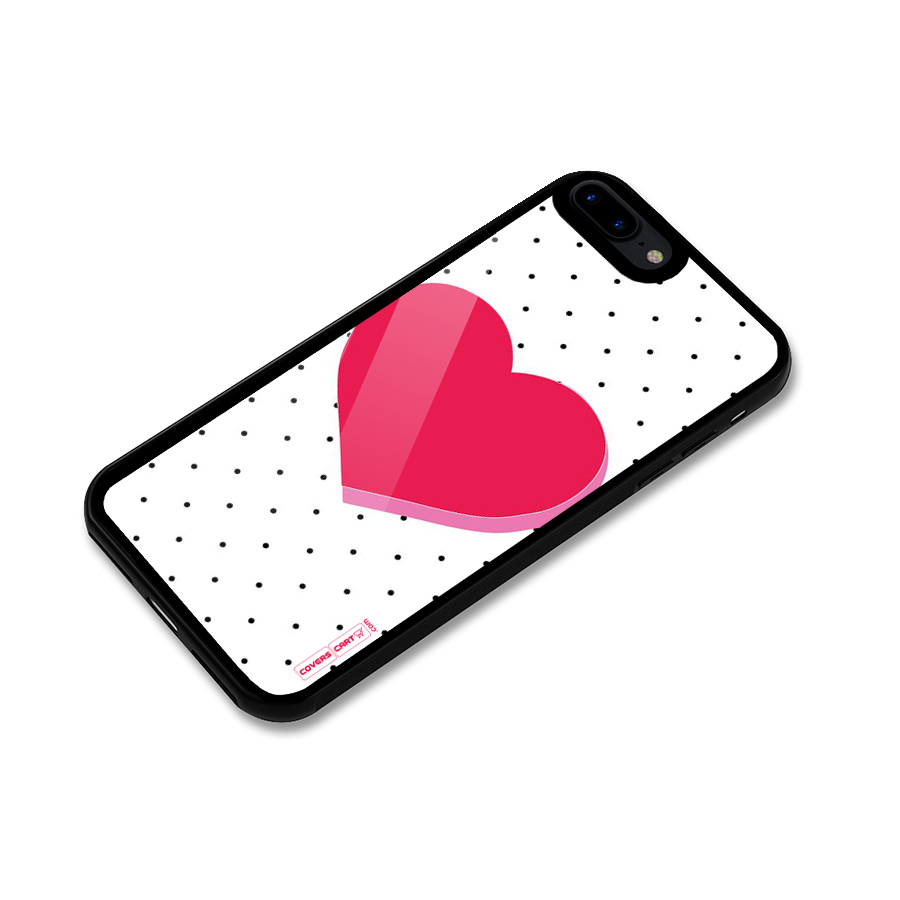 Pink Polka Heart Glass Back Case for iPhone 7 Plus