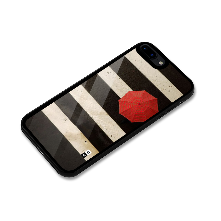 Single Red Umbrella Stripes Glass Back Case for iPhone 7 Plus
