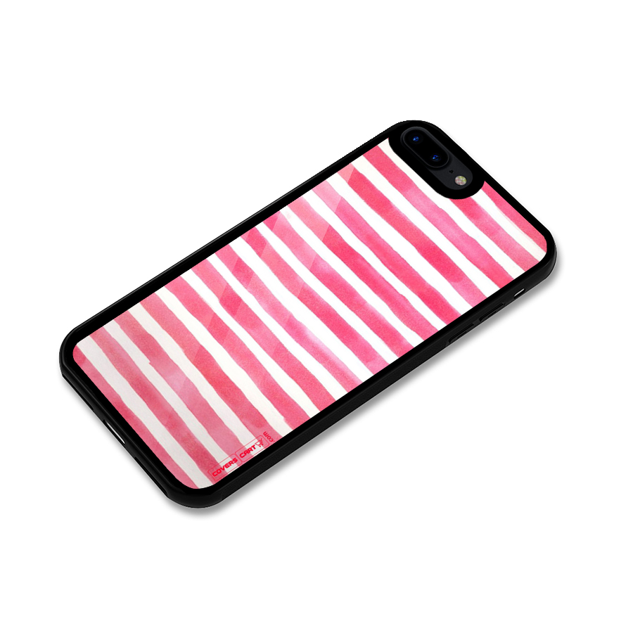 White And Pink Stripes Glass Back Case for iPhone 7 Plus