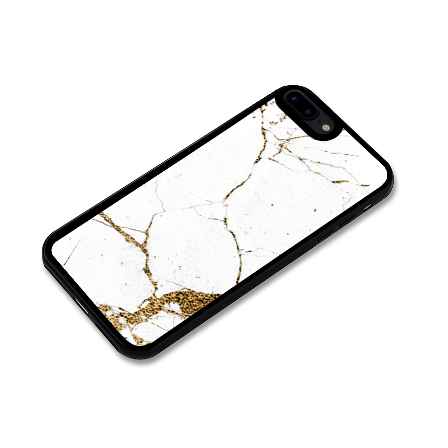 White and Gold Design Glass Back Case for iPhone 7 Plus
