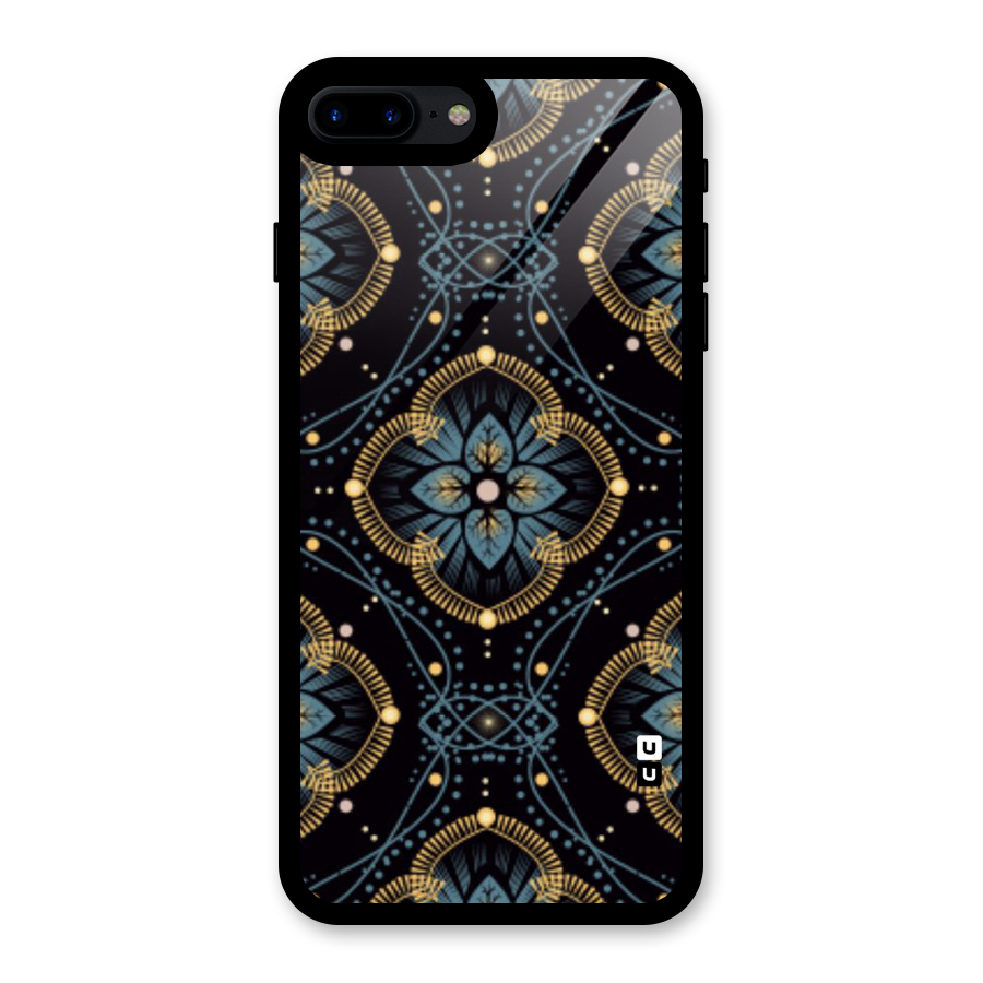 Blue With Black Flower Glass Back Case for iPhone 8 Plus