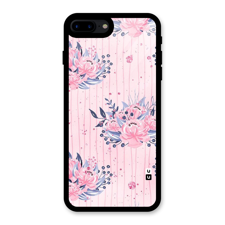 Pink Floral and Stripes Glass Back Case for iPhone 8 Plus