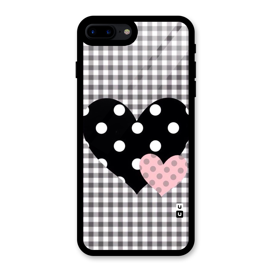 Polka Check Hearts Glass Back Case for iPhone 8 Plus